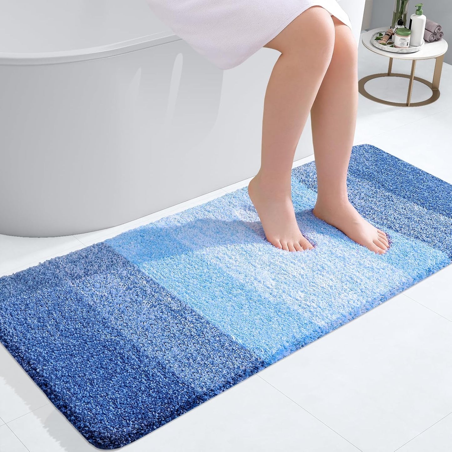 OLANLY Bathroom Runner Rug - Extra Soft Microfiber Mat with Rubber Backing | Quick Dry, 47x20, Light Royal Blue