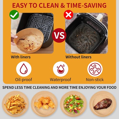 40GSM Air Fryer Paper Liners - 125 Pcs Non-Stick Parchment Paper for 5-8 Qt Baskets | Heat Resistant & Oil-Proof