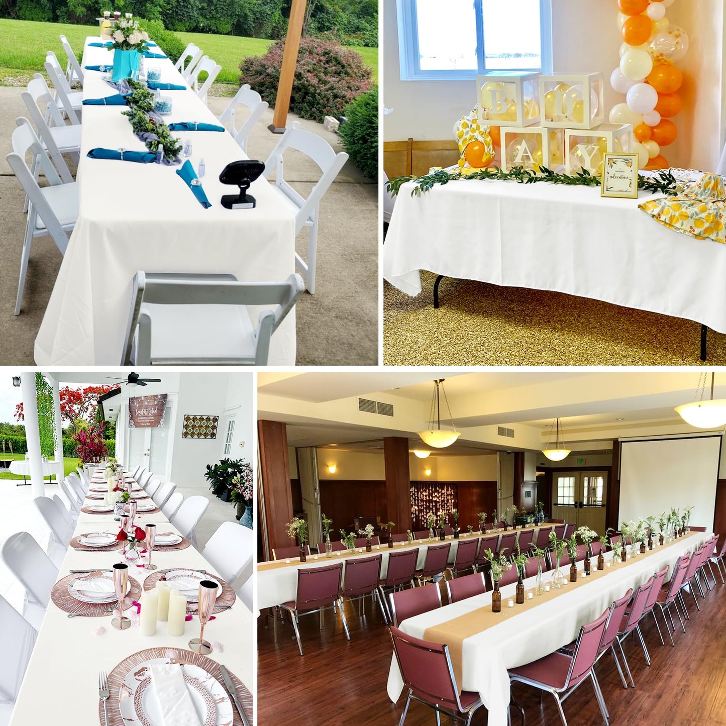 6 Pack Tablecloth 60 x102 inch Polyester Table Cloth for 6 Foot Rectangle Tables,Stain and Wrinkle Resistant Washable Fabric Table Covers Polyester Ivory Table Clothes for Wedding,Party,Banquet