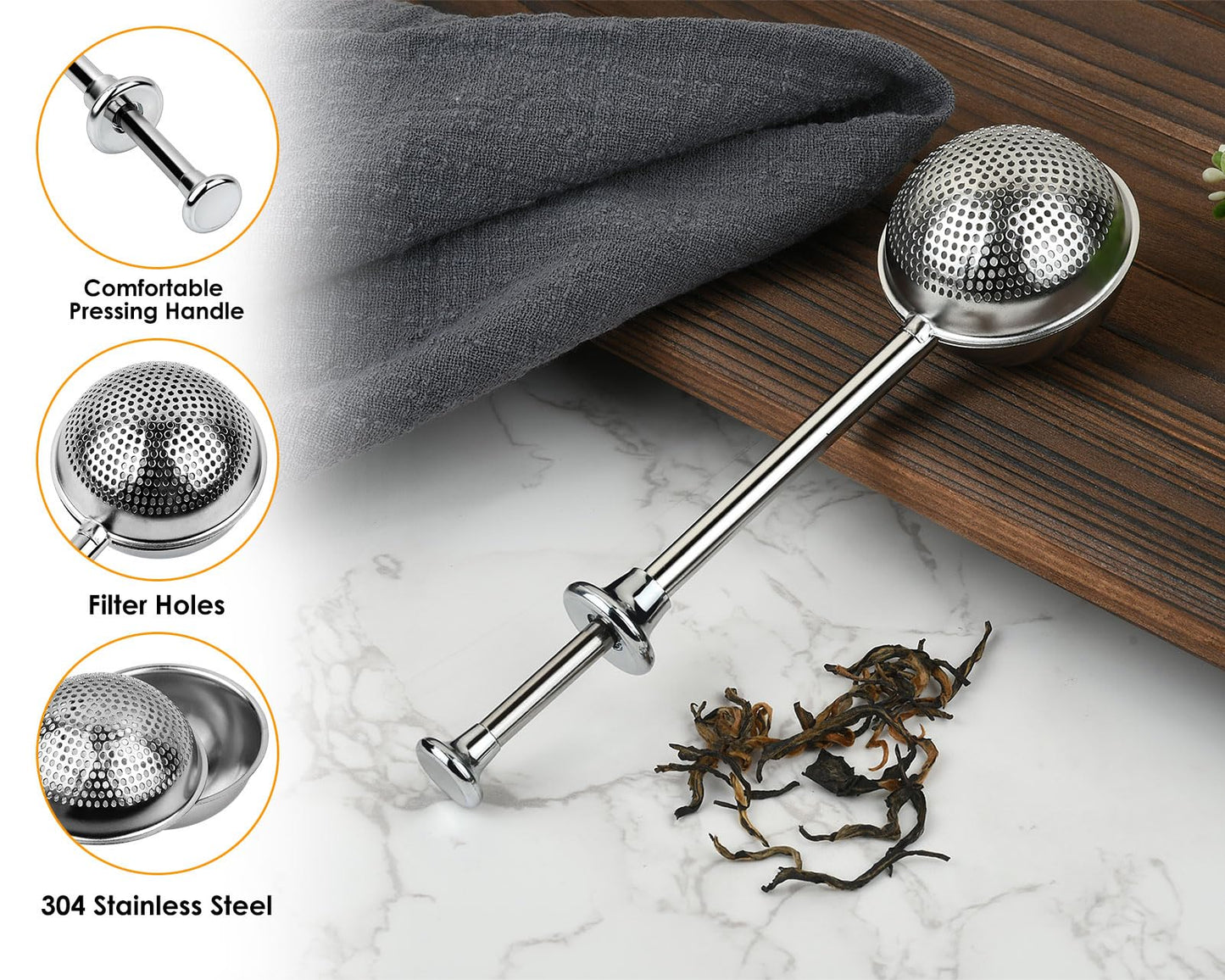 Victhur Flour Sifter 304 Stainless Steel Flour Duster Tea Strainer set of 2 Spring-operated Handle Strainer for Baking, Sifting Sugar, Flour, Spices, and Herbs