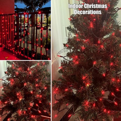 HISHINY 100 Count Red Christmas Tree String Lights - UL Certified Indoor/Outdoor Decor | 21 Feet