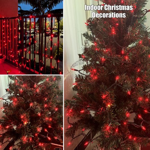 HISHINY Christmas Lights 100 Count Red Christmas Tree String Lights with Green Wire for Outdoor Indoor Christmas Decorations Wedding Decorations Valentines Day Decor,UL Certified (21feet)