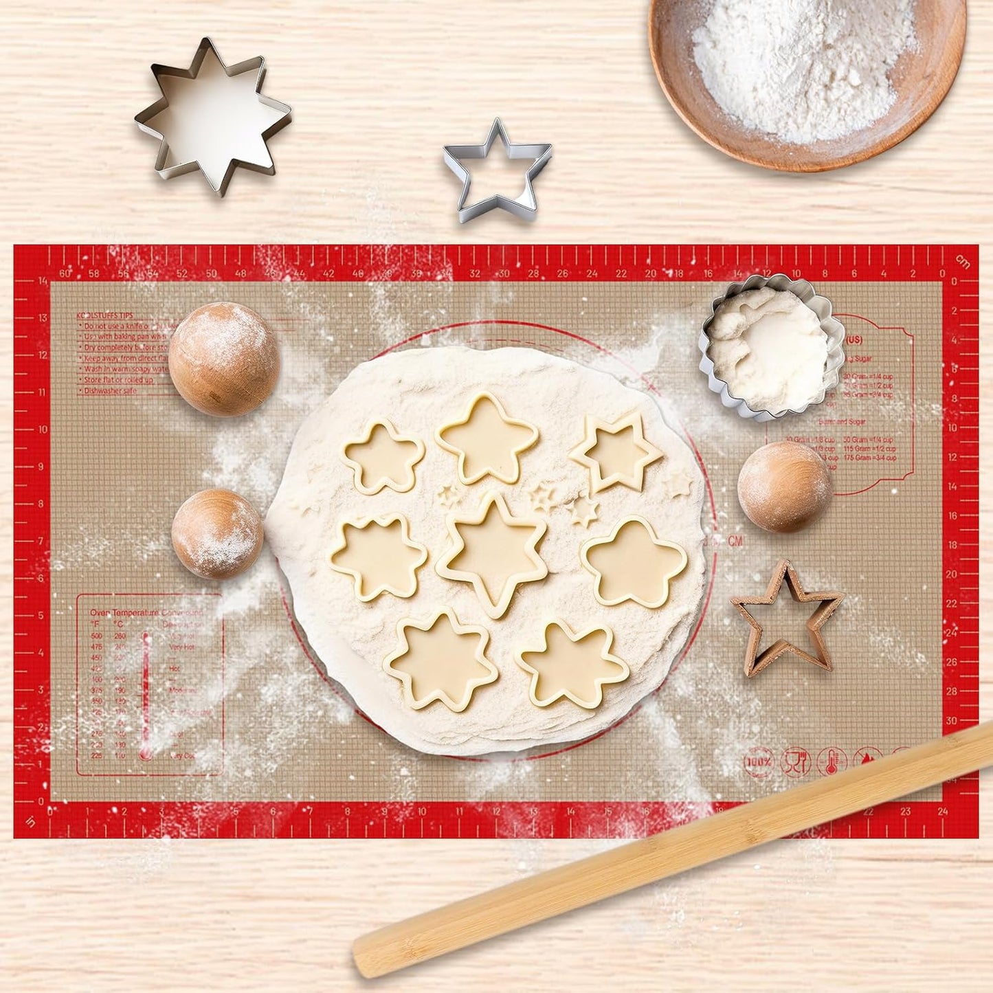 Silicone Pastry Mat - Extra Large 26"x16" Non-Slip Baking Mat with Measurements for Easy Dough Rolling