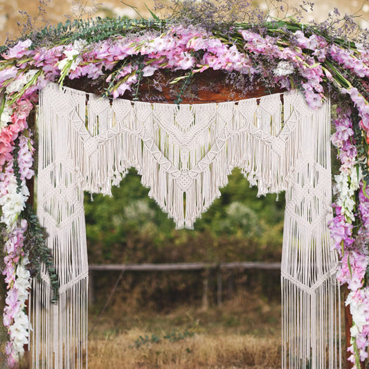 ANMINY Boho Macrame Wedding Backdrop for Arbor Arch Large Macrame Curtains Wall Hanging Handmade Window Doorway Macrame Curtains Tapestry Art Decor with Tassels 79''W x 79''L