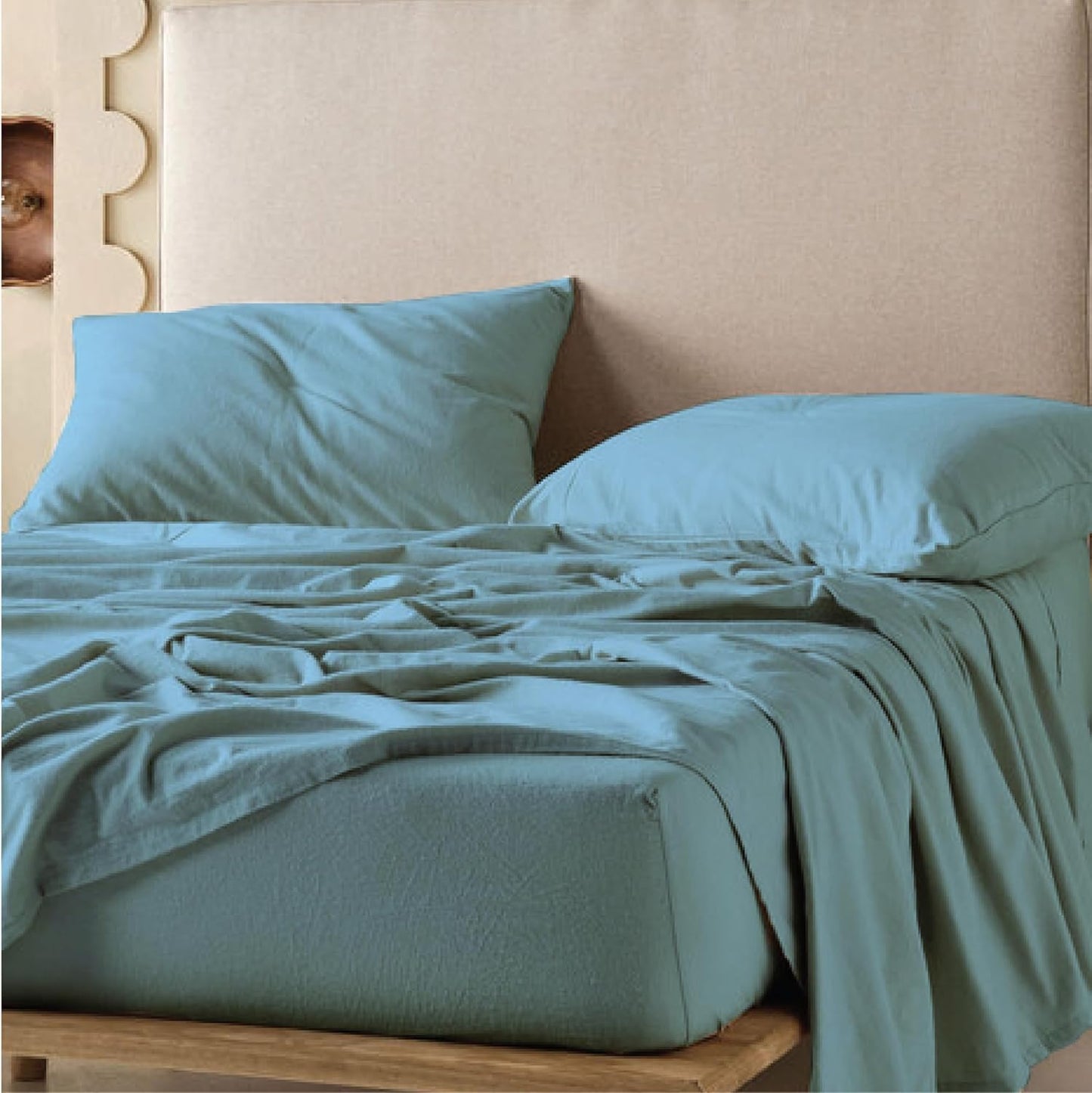 QUEENSBAY Queen Sheet Set - 4 Pieces Super Soft Microfiber | 16-Inch Deep Pocket, Cooling, Aqua Blue