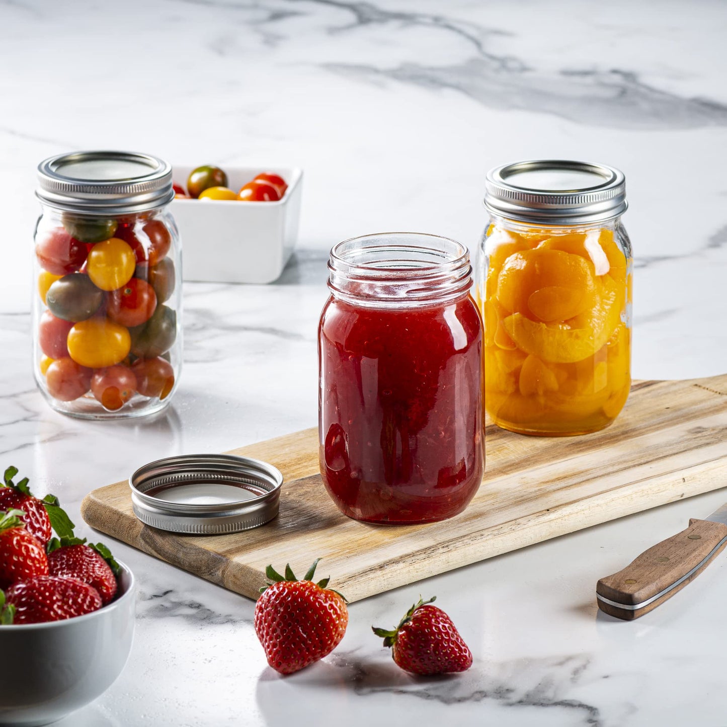 [6 Pack] 16 oz. Regular-Mouth Glass Mason Jars with Metal Airtight Lids and Bands for 1 Pint Canning, Preserving, & Meal Prep