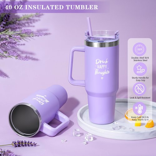 Birthday Gifts for Women Self Care Get Well Soon Gifts, Lavender Relaxing Spa Gift Basket - Care Package w/ Luxury Flannel Blanket & 40 oz Tumbler, Mother's Day Christmas Gift for Mom Her Wife Sister