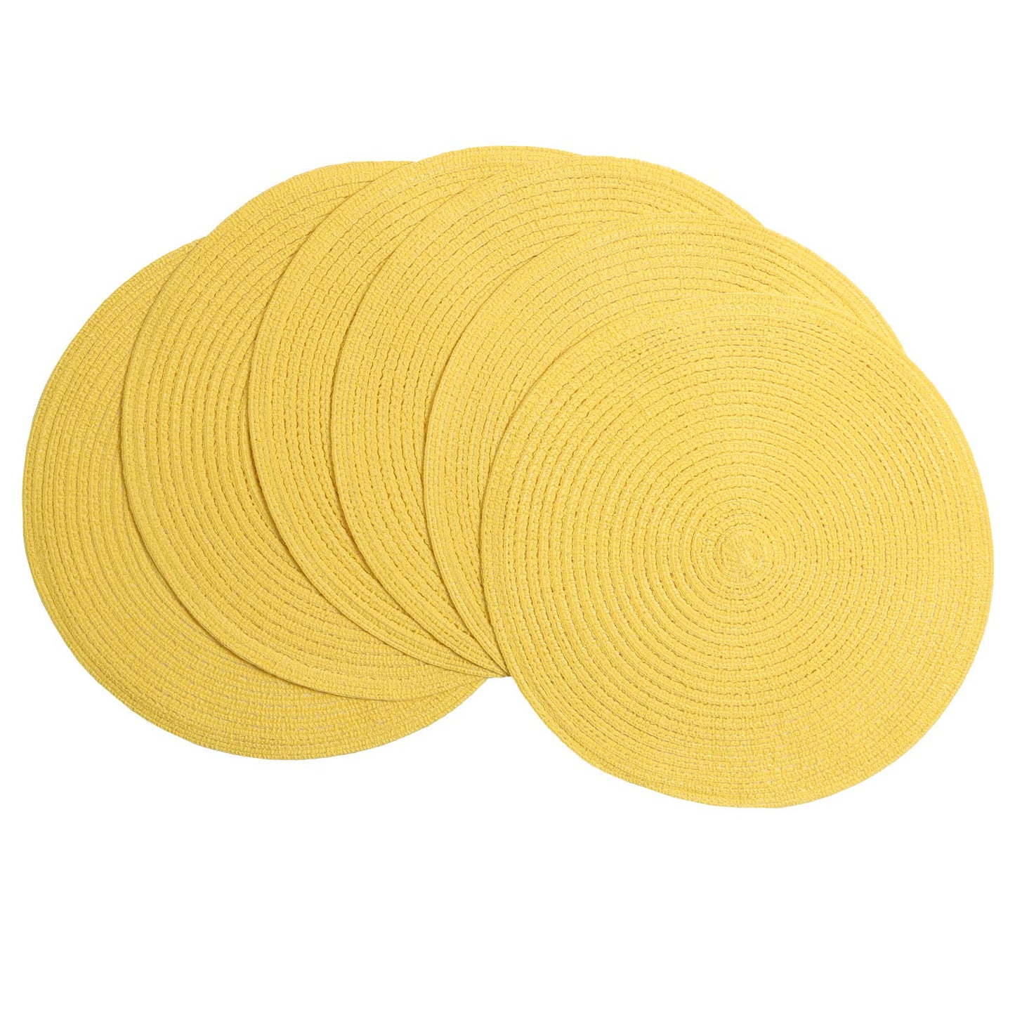 SHACOS Round Braided Placemats Set of 6 Kitchen Place Mats 15 inch Round Table Mats for Dining Tables Washable (Yellow, 6)