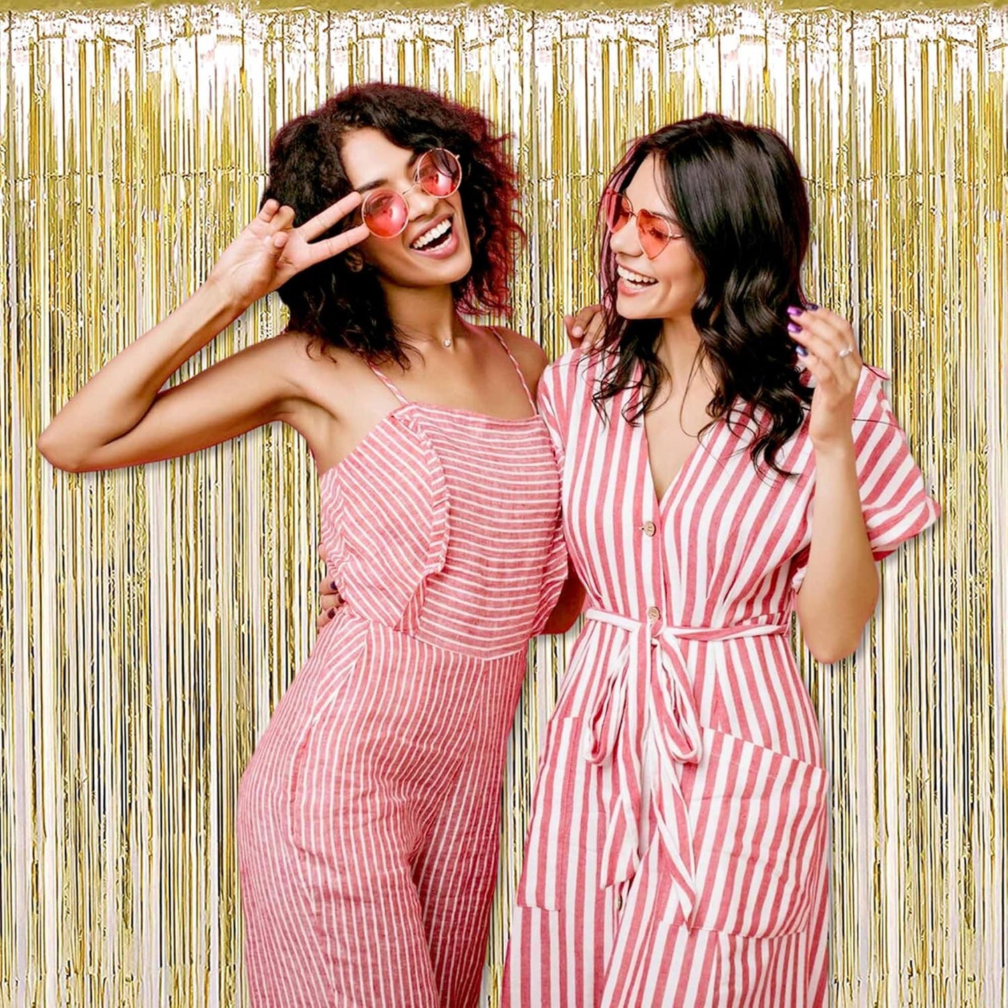 Light Gold Foil Fringe Curtains by [Brand Name] - 3 Pack Metallic Tinsel Backdrop | 3.28 x 8.2 Ft for Parties