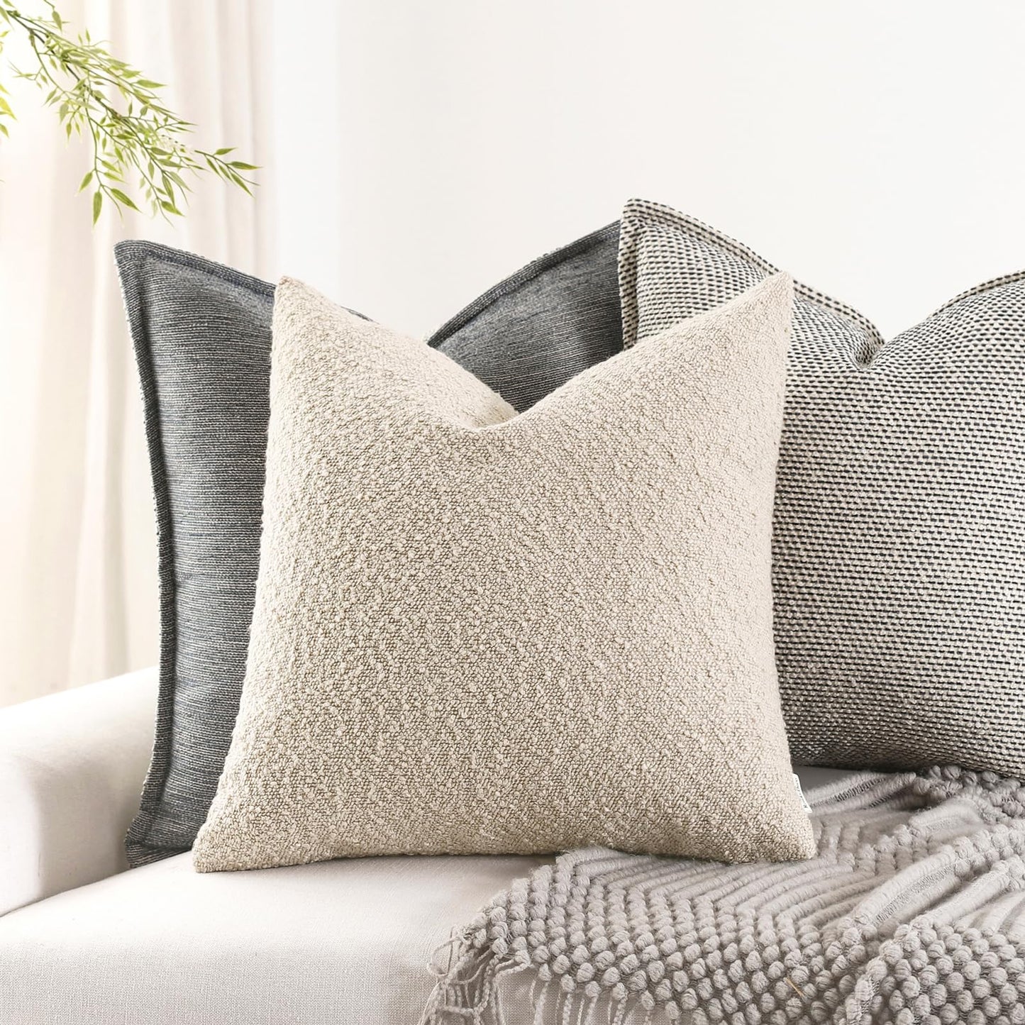 ROMANDECO Boucle Decorative Throw Pillow Covers for Couch Set of 2, 18x18 inches, Beige