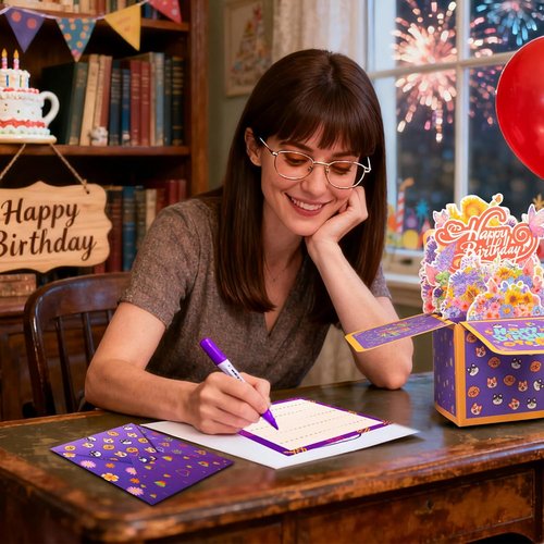 **3D Birthday Cards - Thickened Square Gift Box with Blank Card & Envelope | 100% Biodegradable, Vibrant Colors**