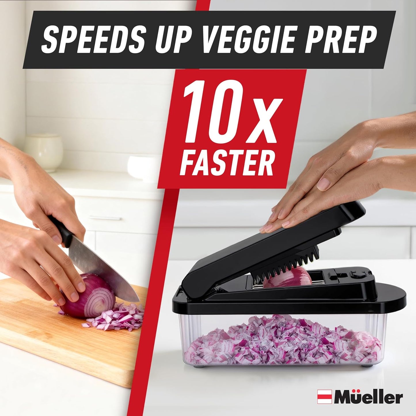 Mueller Pro-Series Vegetable Chopper - 10-in-1 Mandoline Slicer & Onion Mincer | Black Kitchen Essential