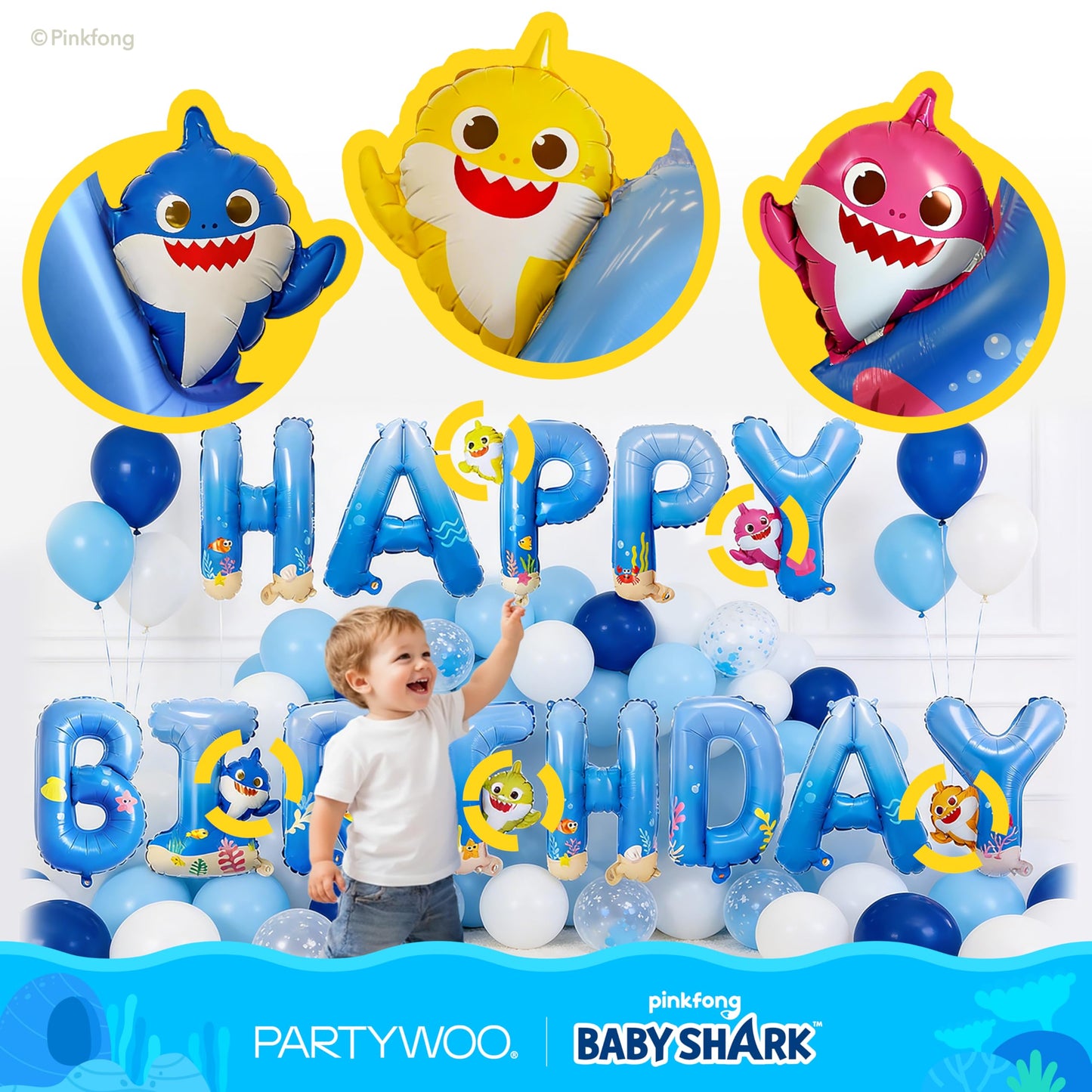 PartyWoo Baby Shark Family Foil Balloons 13pcs Baby Shark Family Blue Round Star Mylar Happy Birthday Banner Letter Balloons for Boys and Girls Under the Sea Kids Birthday Party Decorations