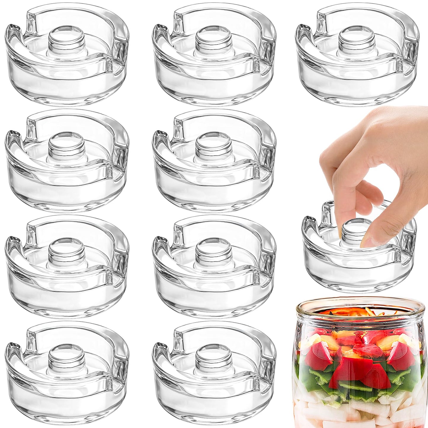 Mezchi 9 Pack Fermentation Weight with Easy Grip Handle, Glass Fermentation Kit, Fermentation Lids for Wide Mouth Mason Jars, Pickle