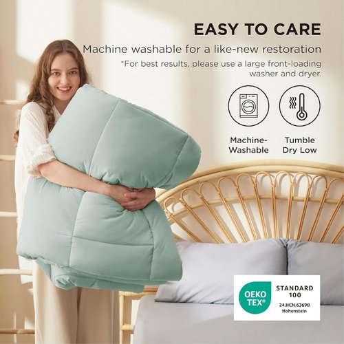 Bedsure Comforter Duvet Insert - All-Season Twin Size Quilted Bedding in Sage Green, GentleSoft Down Alternative, 88 x 68 Inches