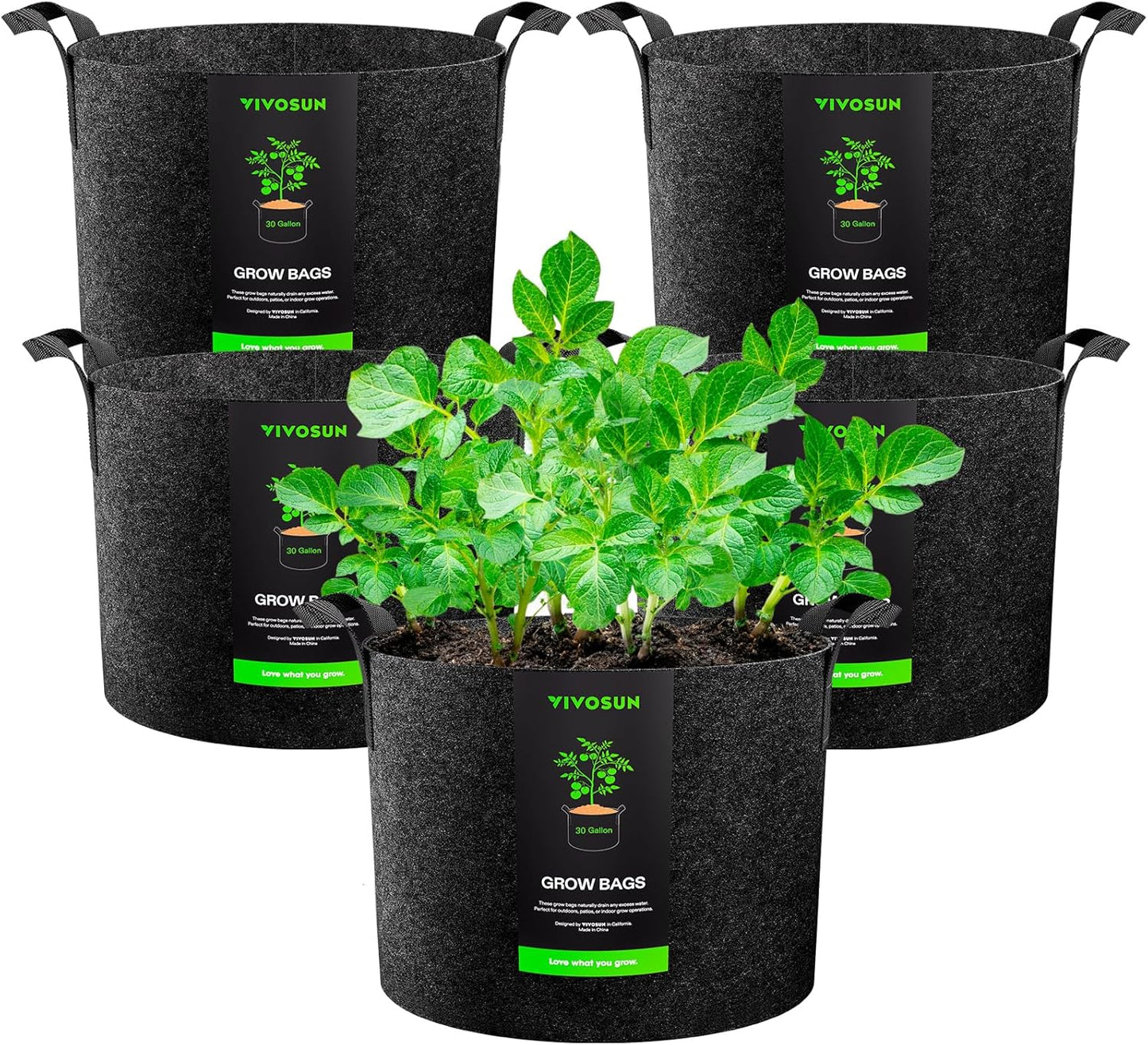 VIVOSUN 30 Gallon Grow Bags - Heavy Duty Nonwoven Fabric Pots with Handles | 5-Pack Set
