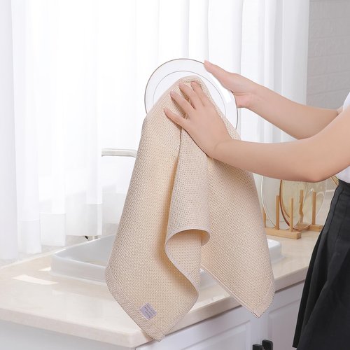 Homaxy 100% Cotton Waffle Weave Kitchen Dish Towels, Ultra Soft Absorbent Quick Drying Cleaning Towel, 13 x 28 Inches, 12-Pack, Beige