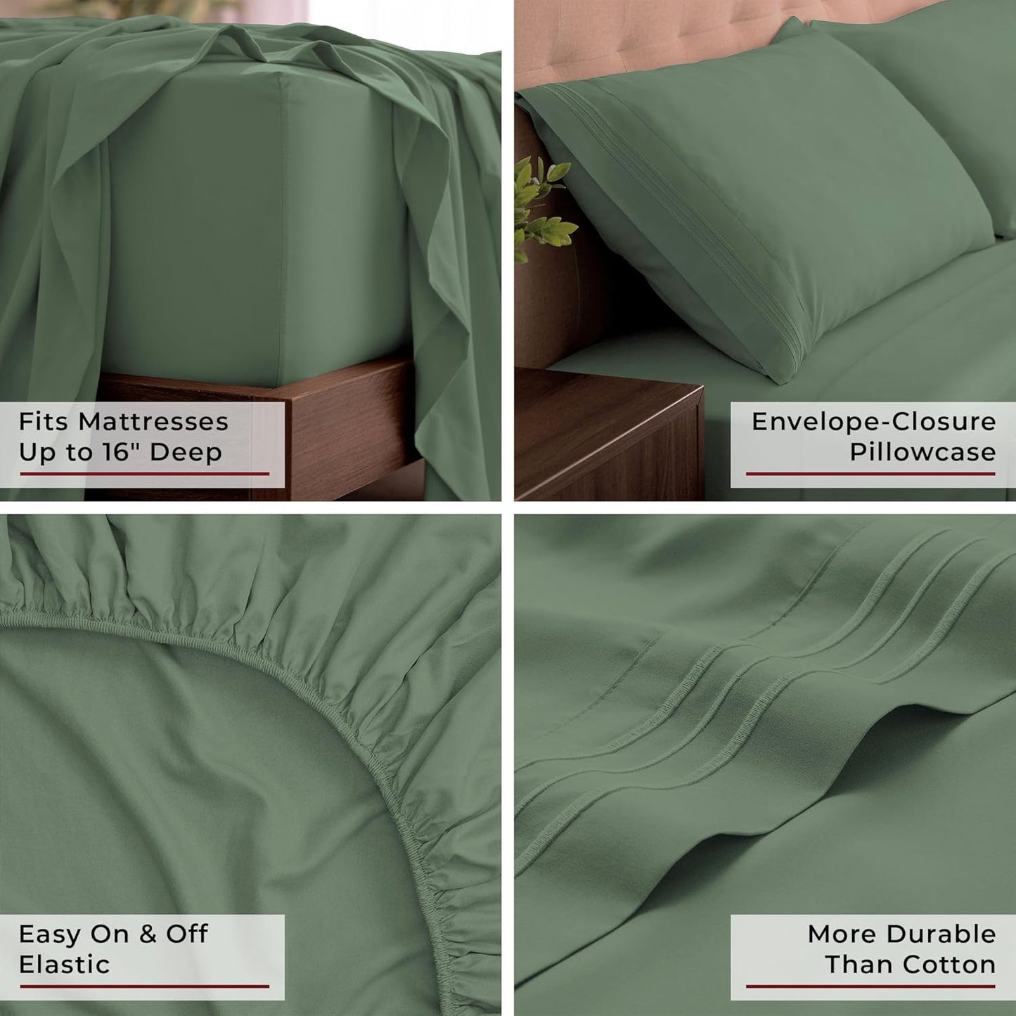 Mellanni California King Sheets Set - 4 PC Hotel Luxury Bedding | Extra Soft, Cooling, Wrinkle-Resistant (Sage)