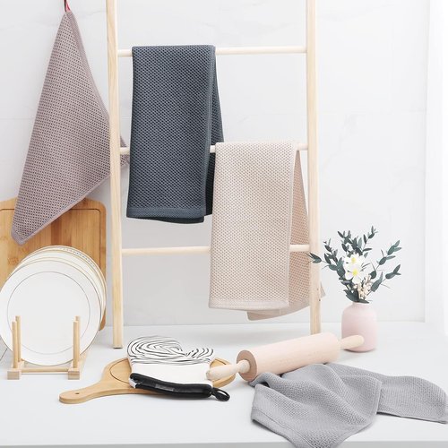 Homaxy 100% Cotton Waffle Weave Kitchen Dish Towels - Ultra Soft & Absorbent, 13 x 28 Inches, 8-Pack | Dark Grey