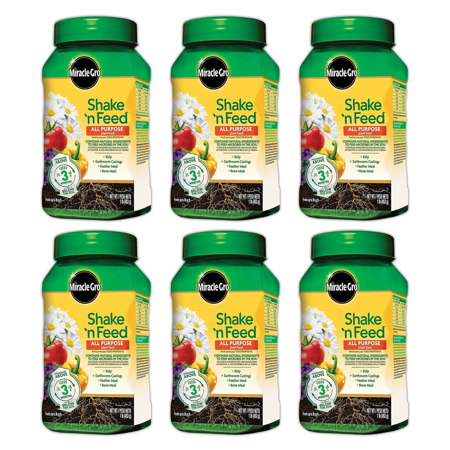 Miracle-Gro All Purpose Plant Food - Shake 'N Feed Fertilizer, 1 lb. | 6-Pack for Healthy Plants