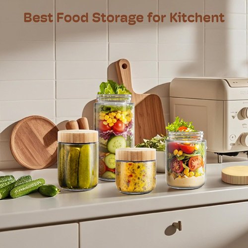 4 Pack Glass Overnight Oats Containers by [Brand Name] - Airtight Bamboo Lids | Meal Prep Jars for Yogurt & Snacks