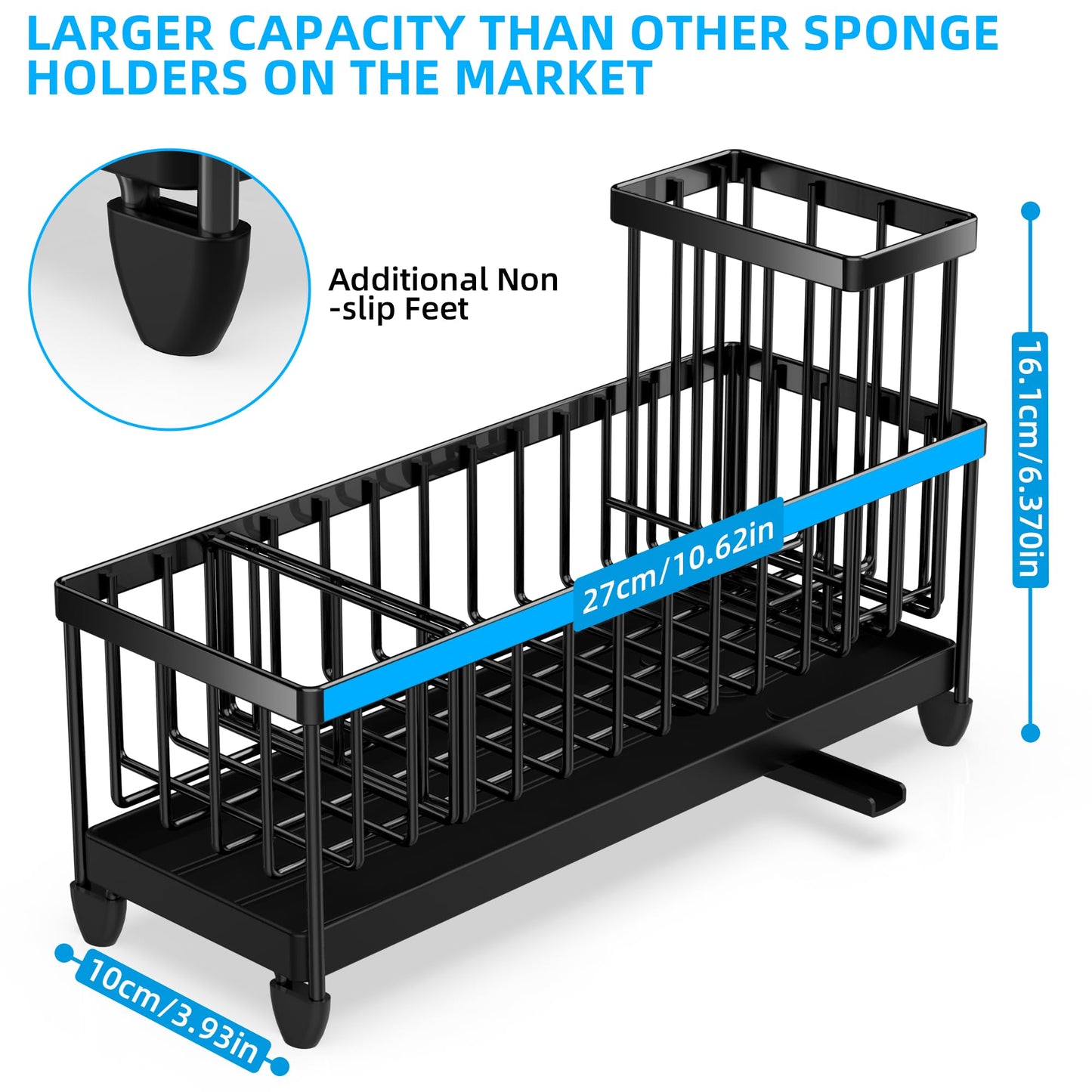 Moforoco Extra Large Sponge Holder for Kitchen Sink Organizer Caddy, Dish Brush Scrubber Holder,Stainless Steel Sink Box Utensil Holder,Soap Dispenser Set Tray Counter Accessories & Storage Rack