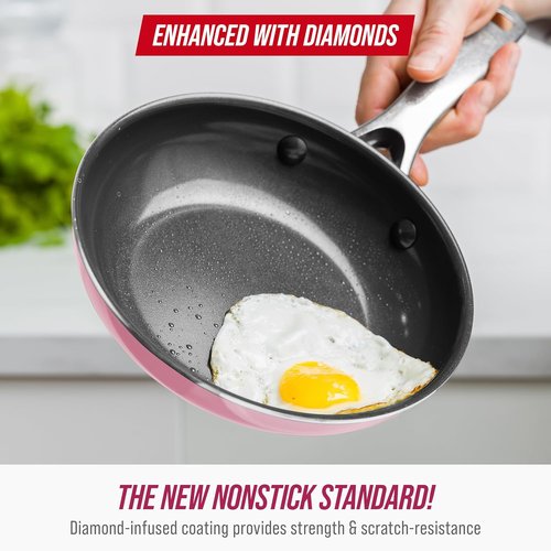 Blue Diamond 8" Nonstick Frying Pan - Ceramic Diamond Infused, PFAS-Free, Dishwasher Safe, Pink