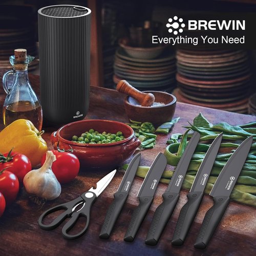 Brewin Kitchen Knife Set - Universal Utility Knives with Block | Dishwasher Safe Essentials for New Homes