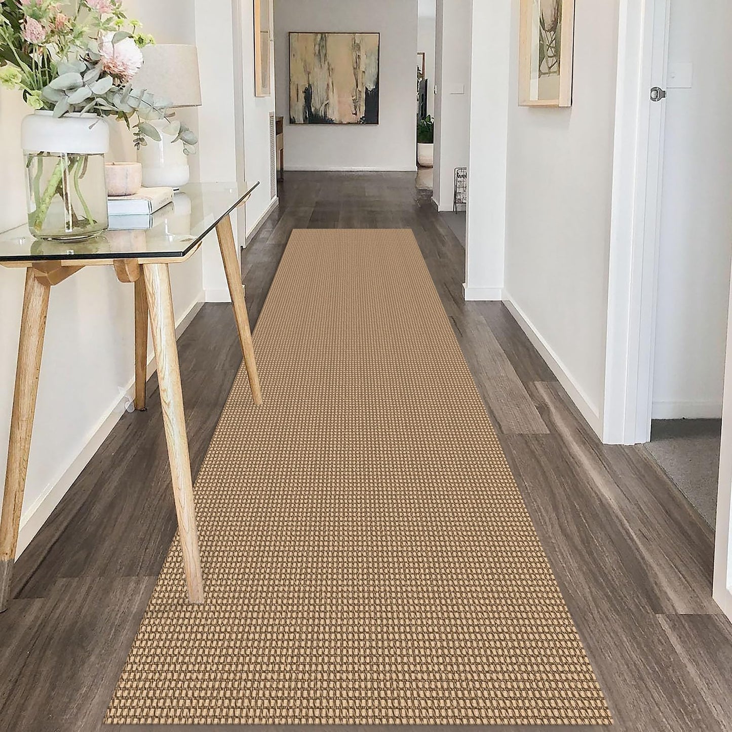 IOHOUZE Washable Runner Rug 2x10 Non Slip Rubber Backed Long Hallway Runner Entryway Runner Indoor, Kitchen Rugs Woven Cotton Floor Carpet for Hall Entrance, Orange/Tan/Brown