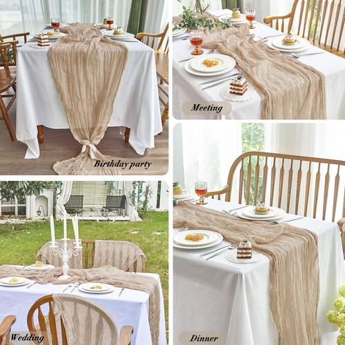 IVAPUPU 2 Pcs Cheesecloth Table Runner - 10ft Nude Easter Spring Boho Gauze Cheese Cloth Table Runners for Baby Shower Decoration Wedding Party Garden Farmhouse