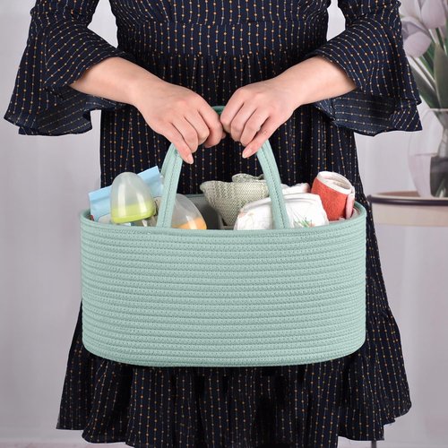 COMSE Baby Diaper Caddy Organizer - Portable Tote Bag with Divider for Newborn Essentials | Light Green