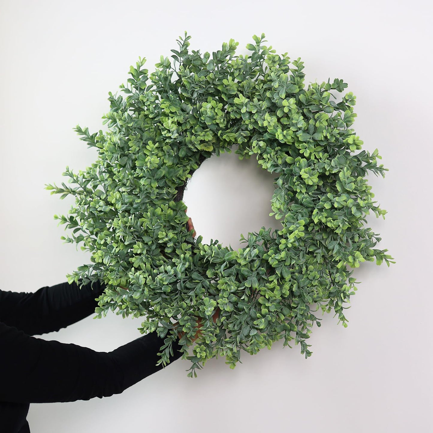 26'' Large Boxwood Wreath for Front Door, Porch, Window- Artificial Boxwood Leaves Greenery Outdoor Wreath for Home, Farmhouse Wall Decor- Spring, Summer, Fall, All Seasons (Green)