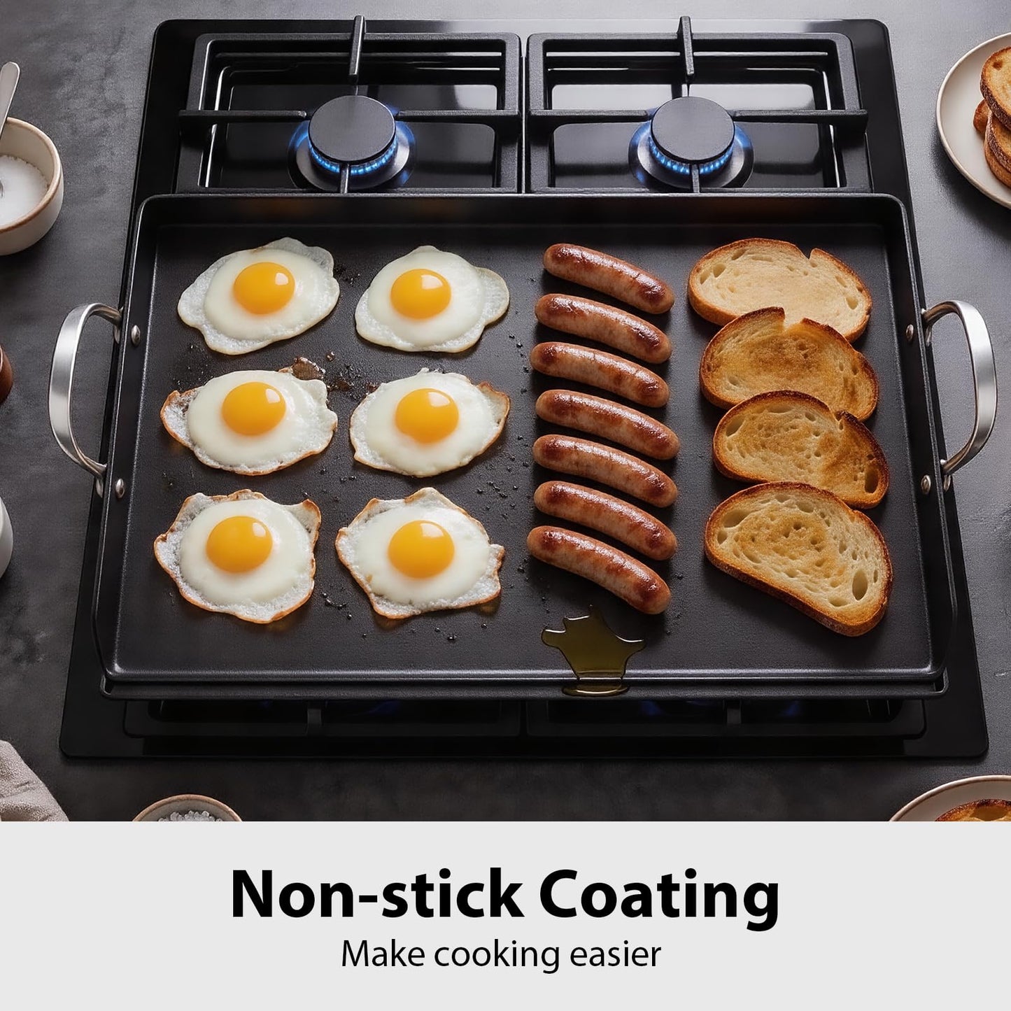 Utheer 25" x 16" Pre-Seasoned Nonstick Cast Iron Griddle for Gas & Charcoal Grills – Universal Flat Top with Grease Groove, Reinforced Ridges & High Sidewalls, Great for Parties, Camping & Tailgating