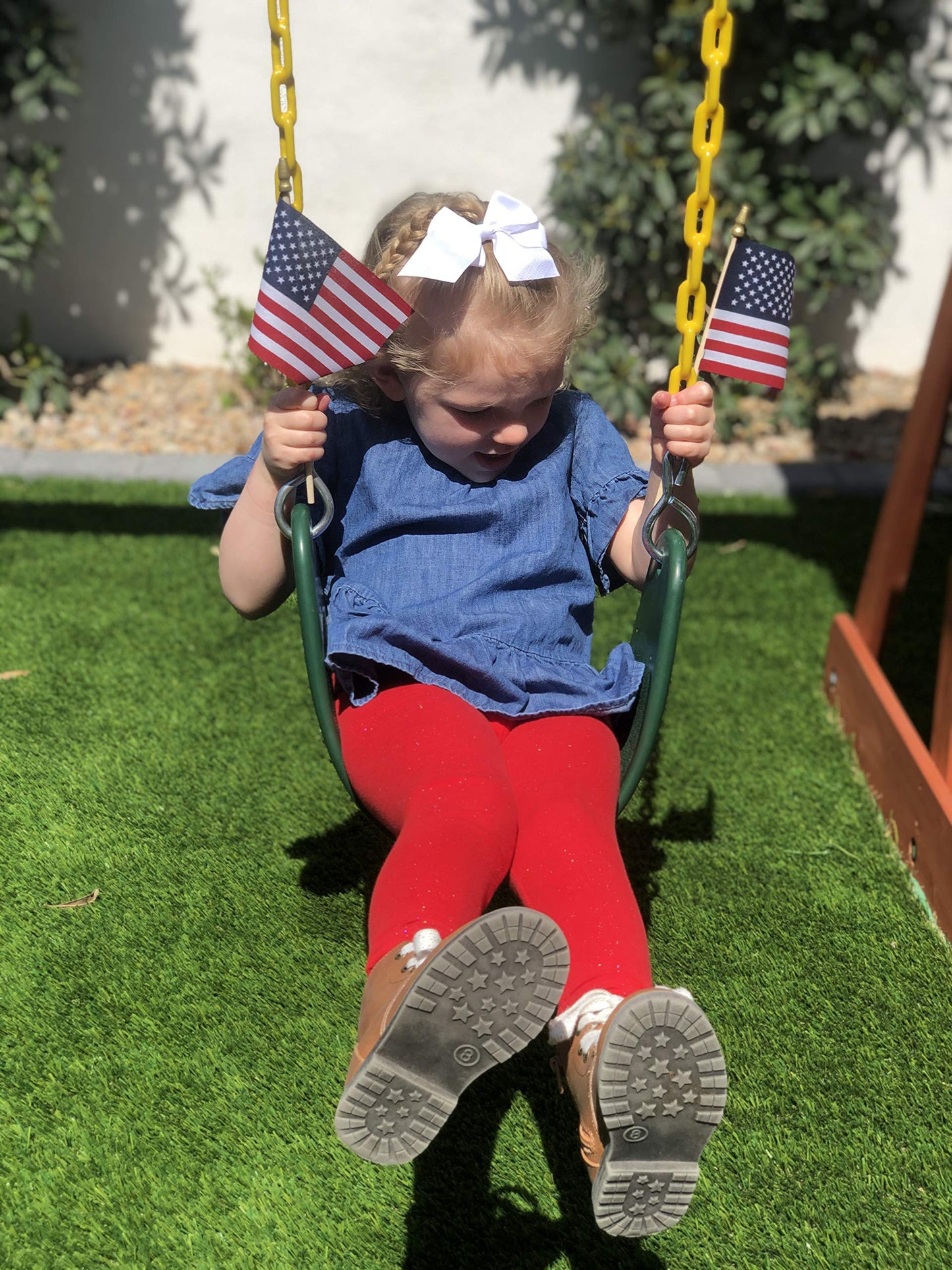 TUTARE 50 American Flags on Stick - Handheld Spearhead US Flag for 4th of July, Memorial Day Event Decorations - Patriotic Decor for Indoors & Yard - Wooden Stick, Cotton Fabric (4"X6" - 12 Pack)