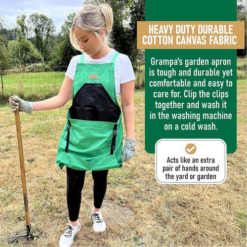 Grampa's Garden Apron - Cross Back Gardening Apron With Pockets | Durable Harvest Apron with Large Kangaroo Pouch