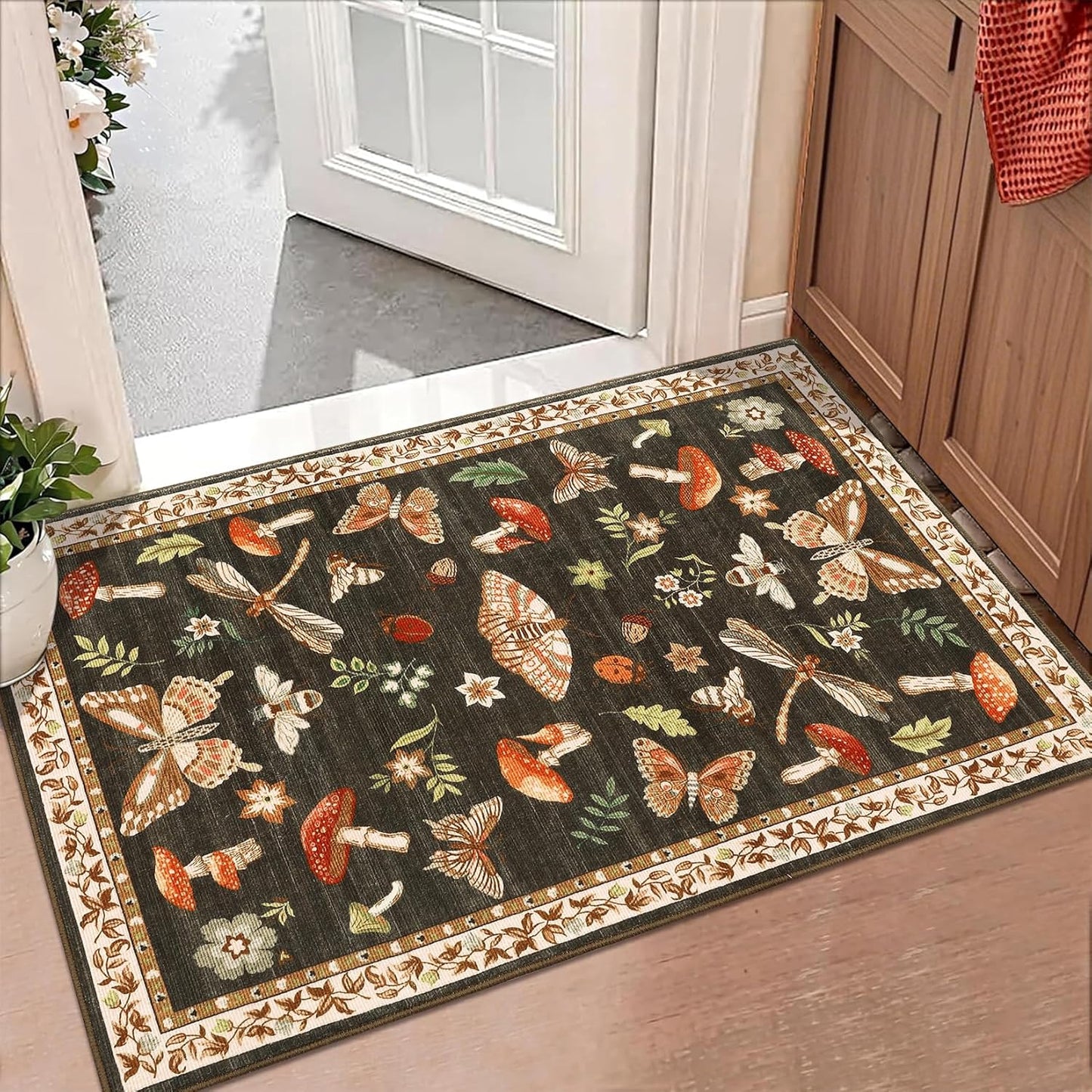 Mushroom Small Rug - Washable Non-Slip Door Mat | Ultra-Thin Stain Resistant 2x3 for Entryway, Kitchen, Bedroom