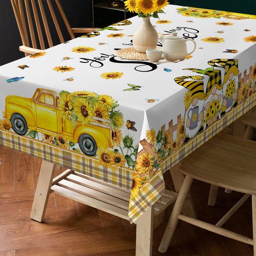 Hexagram Spring Tablecloth 60x84 Inch Rectangle, Sunflower Tablecloths You are My Sunshine Gnomes Truck Table Cloth Yellow Sunflower Decor for Home Party Dinner Decorations