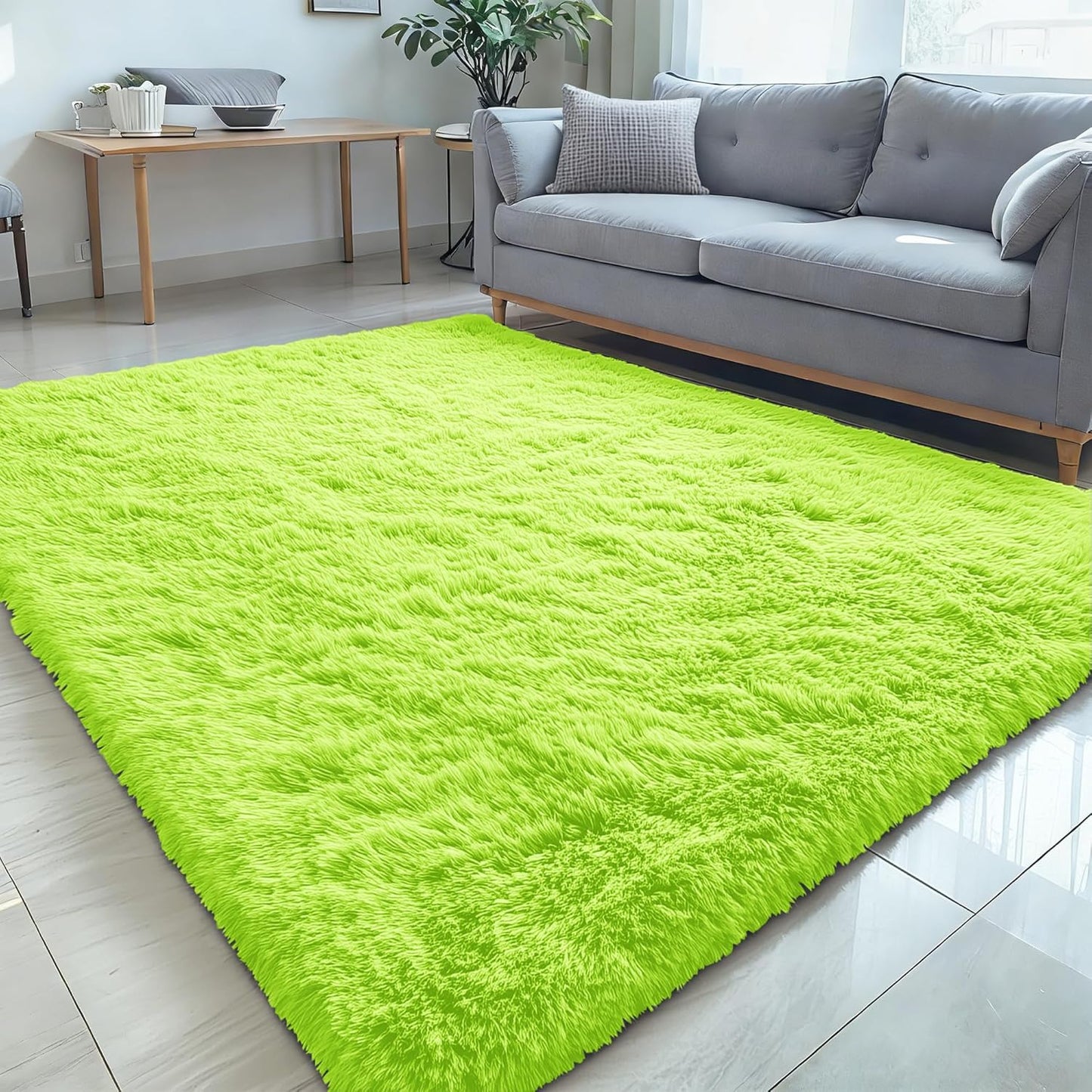 OLANLY Large Area Rug - Soft Fluffy Shaggy Carpet for Living Room & Bedroom | 5x8, Lime Green