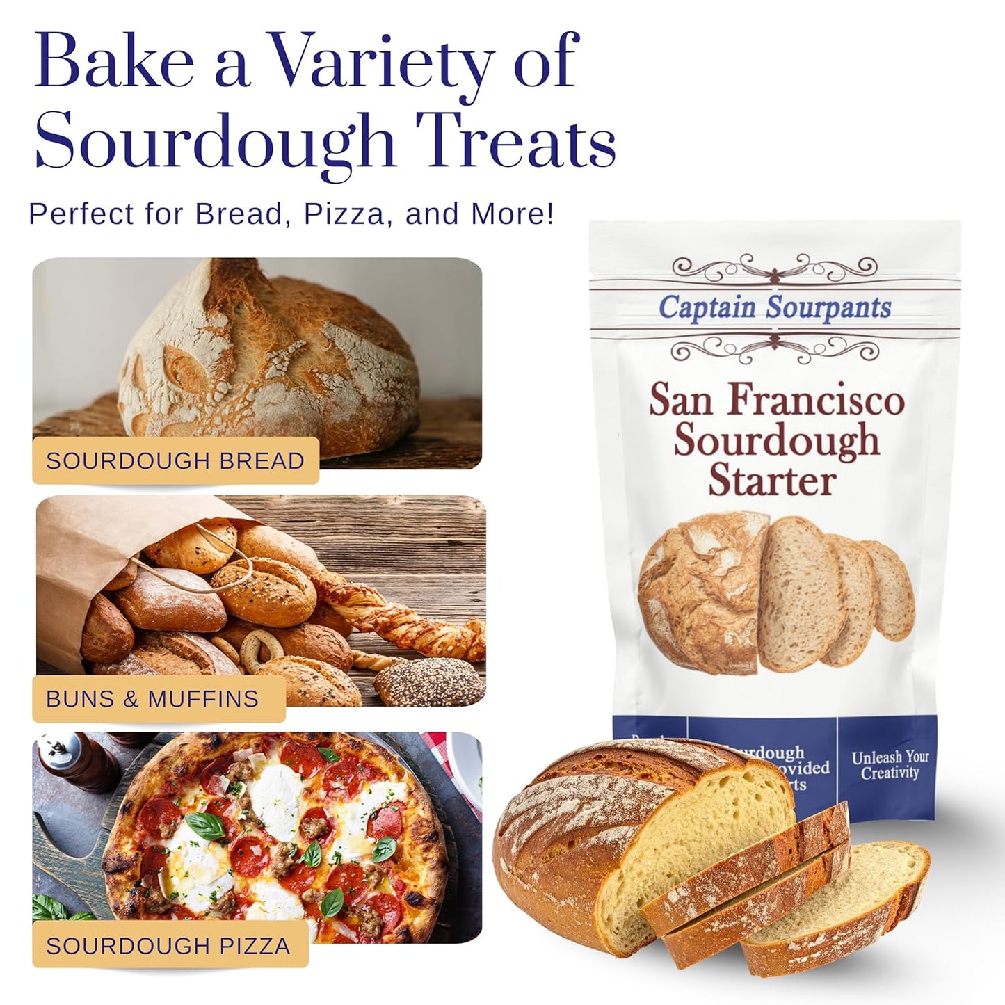Captain Sourpants San Francisco Sourdough Starter Culture - 100+ Year Old Heirloom Kit for Bread, Pizza & More | Easy Instructions Included