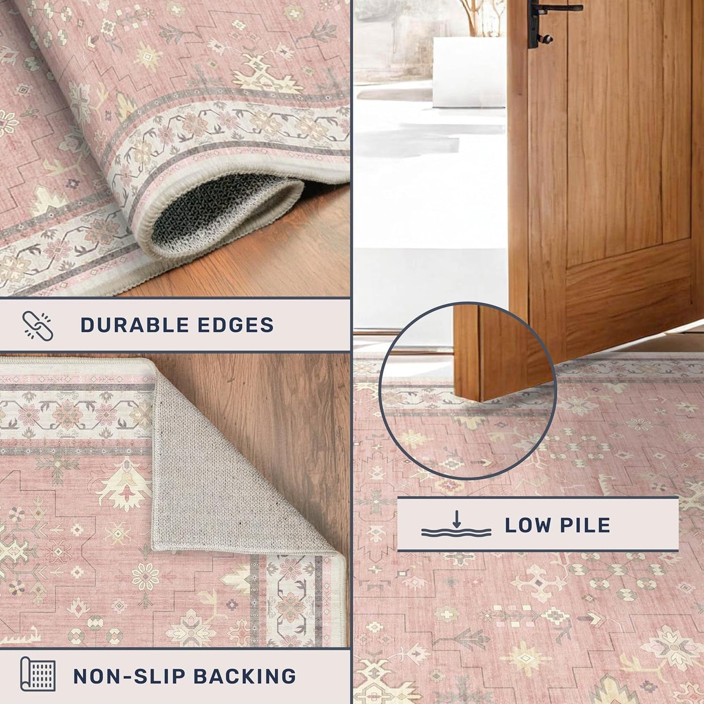 Regine Switzerland Light Pink Area Rug - Cute Floral Design, 5x8, Machine Washable, Non-Slip, Stain Resistant for Kids' Rooms