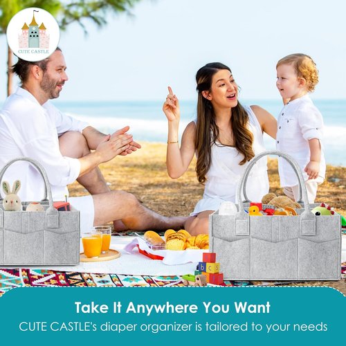 Cute Castle Diaper Caddy Organizer - Portable Nursery Storage Bin with Handle | 2 Pack in Grey
