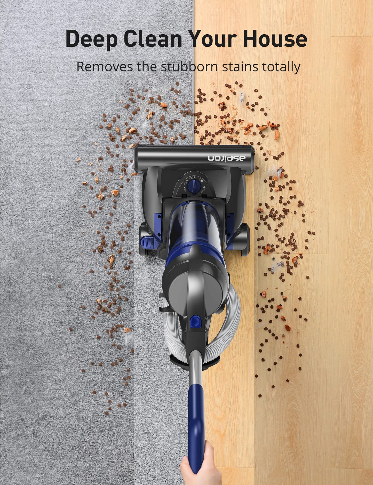Upright Vacuum Cleaner, Aspiron 1200W 25kPa 5-Mode Bagless Vacuum Cleaner with Crevice Tool & Extension Wand,3L Dust Cup with HEPA Filter, Upright Vacuum for Carpet, Pet Hair,Hard Floor,Tile Particles
