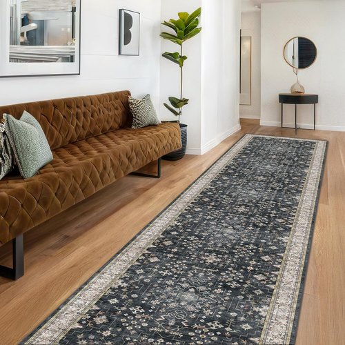 Hazo Haus Black Boho Runner Rug - Washable 3x12 ft | Waterproof, Non-Slip, Stain & Fade Resistant
