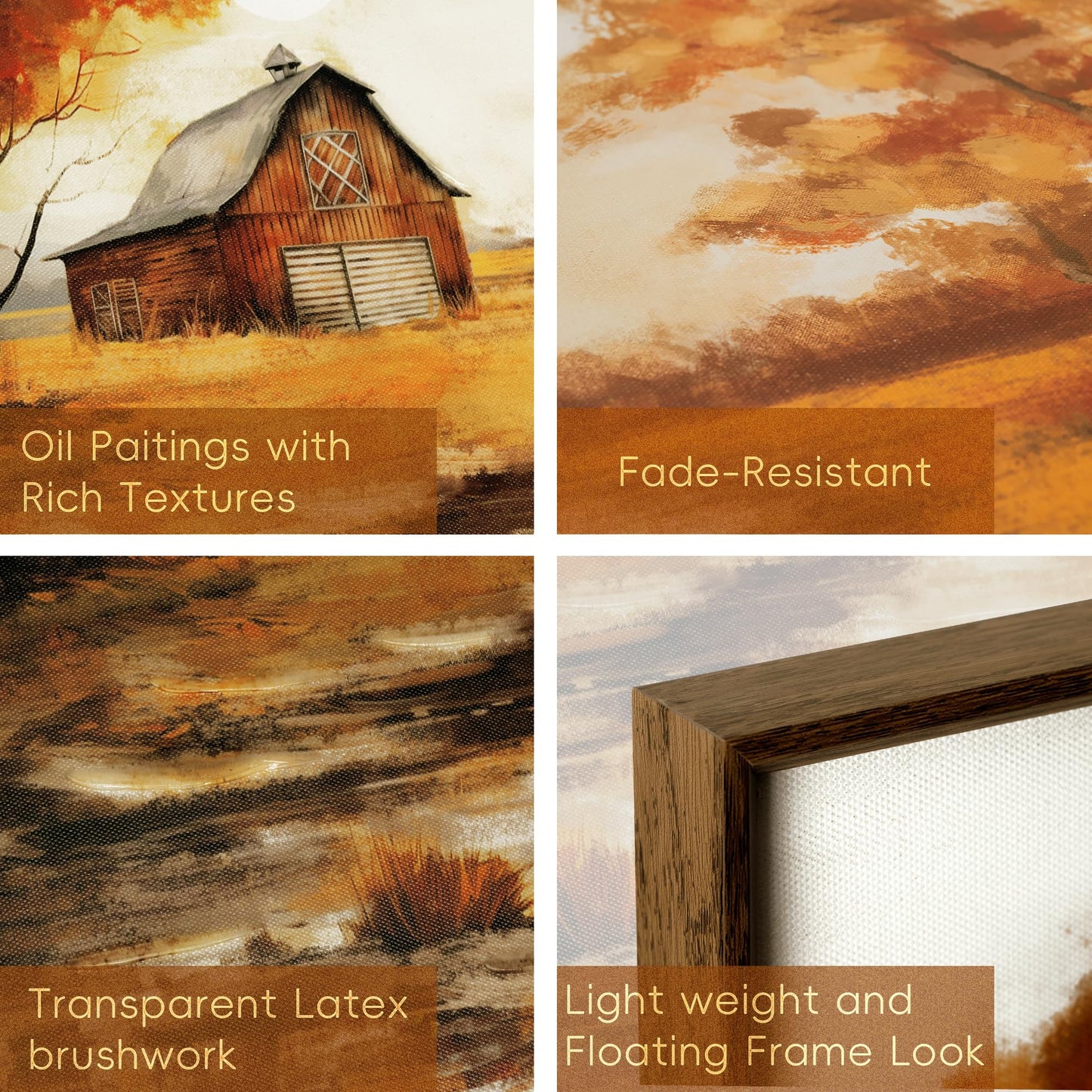 ArtbyHannah Framed Thanksgiving Canvas Wall Decor, Fall Oil Paints Wall Art with Landscape Pictures Autumn Harvest Home Decorations for Living Room Kitchen Mantel Office (20x28 Inch)