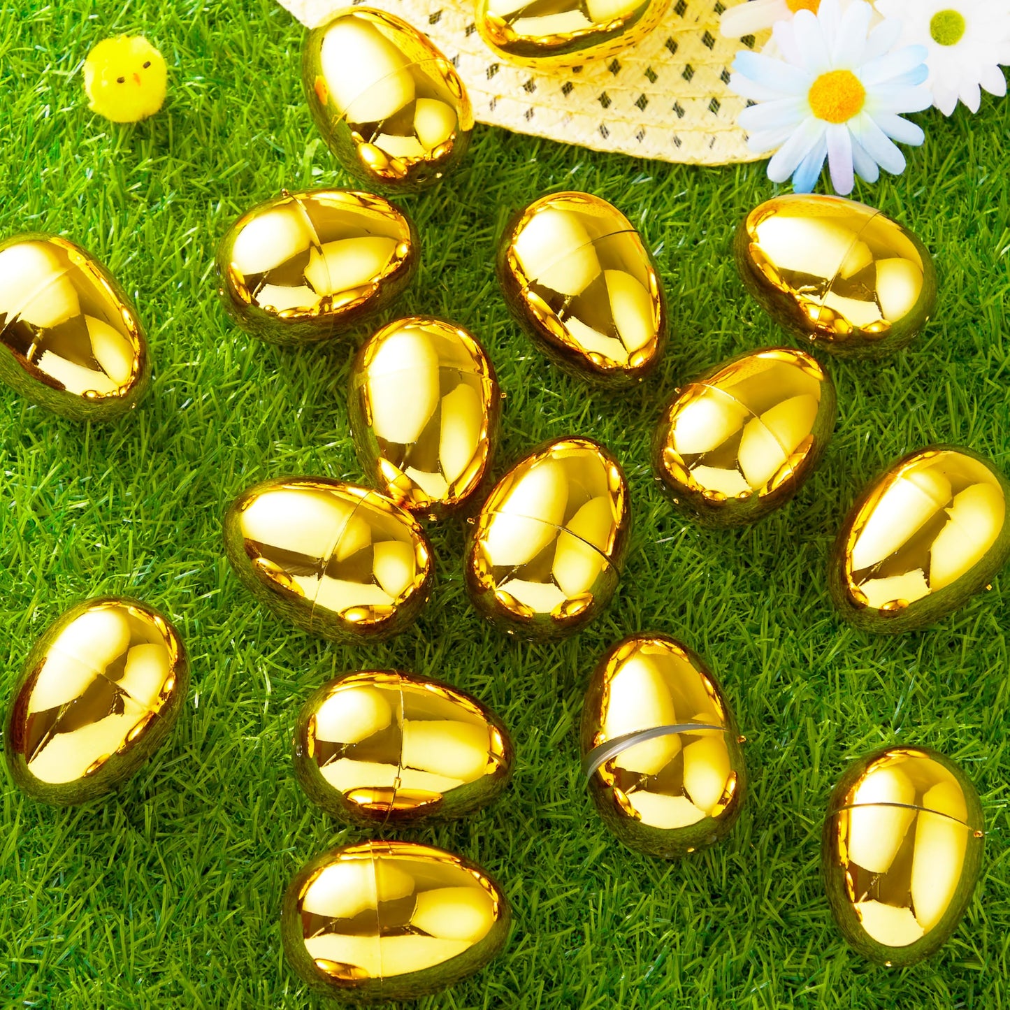JOYIN 6Pcs Gold Easter Eggs, 2.3" Metallic Plastic Empty Eggs Fillable for Easter Hunt Supplies, Basket Stuffers, Toys Filling Treats, Party Favor