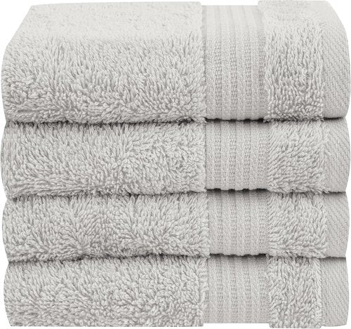 Cotton Paradise 100% Cotton Turkish Washcloth Set - Soft, Absorbent 4-Piece Towels in Silver Grey