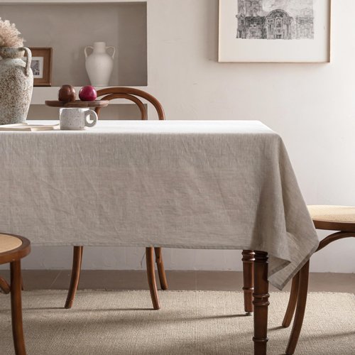CHUFFED 100% Pure Linen Tablecloths 60x108 Inches- Machine Washable Rectangular Tablecloth for Dining, Parties, Picnic, Weddings & Restaurants-Natural Linen