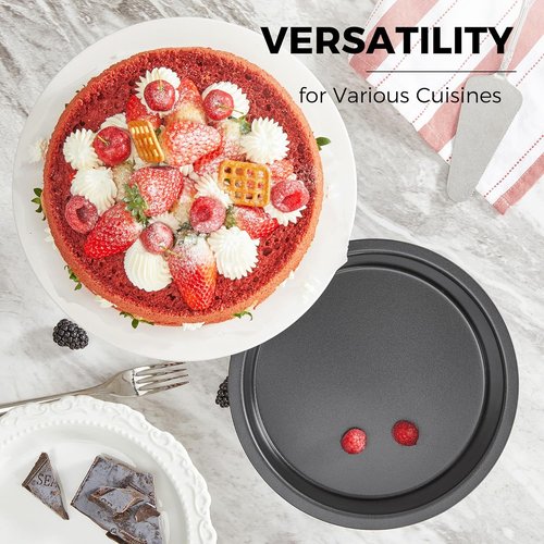HONGBAKE Round Cake Pan Set - Nonstick 8-Inch Deeper Circle Cake Tins with Wider Grips | 2-Piece Grey Set