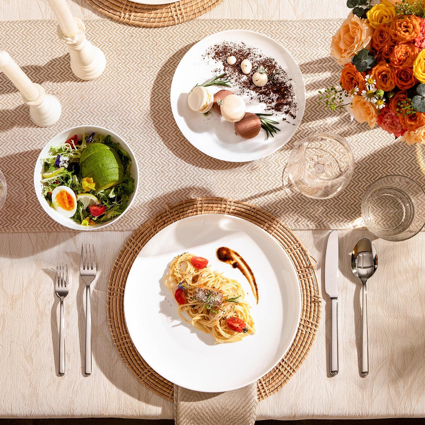 KINGSTONE 12-Piece Bone China Dinnerware Set for 4, Lightweight Porcelain Round Plates and Bowls Set, Durable Scratch Resistant Ceramic Dinner Set, Microwave & Dishwasher Safe, Ivory White