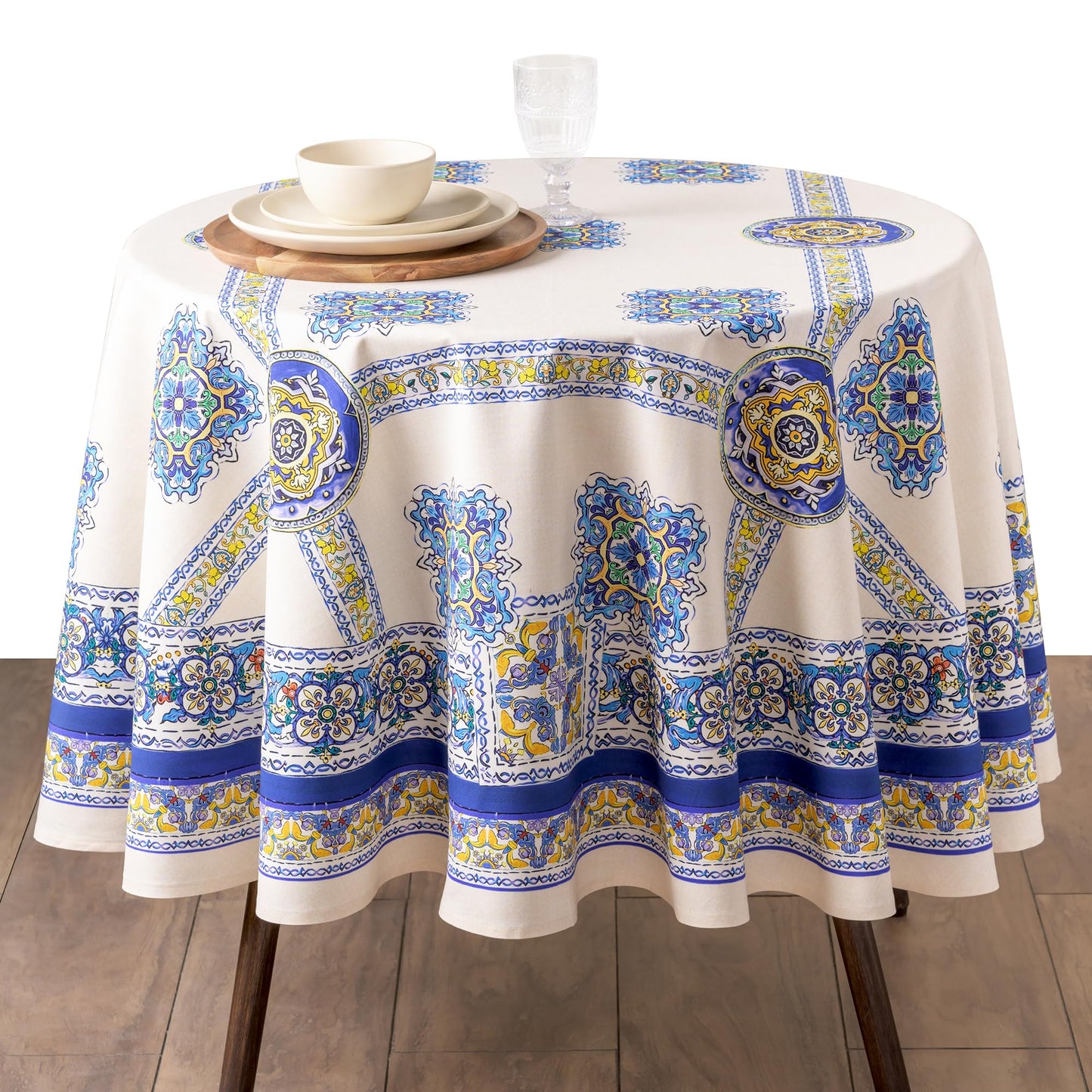 Maison d'Hermine Premium Table Cloth Round Table 100% Cotton 70 Inches Tablecloth Reusable Decorative Everyday Use for Dining Room, Farmhouse, Home, Party, Festive & Wedding - Sciacca